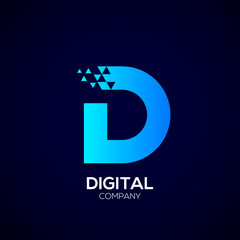 letter d pixel logo, triangle,blue color,technology and digital logotype