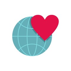 Poster - Earth world globe with heart icon, flat style