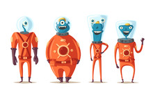 Friendly Aliens. Cartoon Vector Illustration