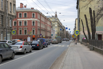 Naklejka na meble city street on the road going cars, people, buildings, architecture, Saint Petersburg