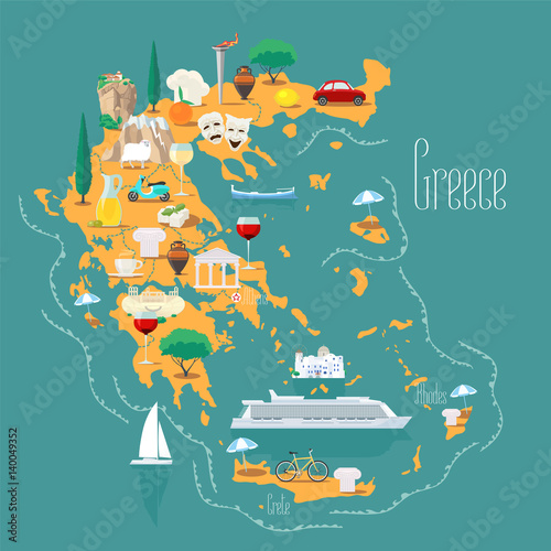 Fotomural Map of Greece with islands vector illustration, design