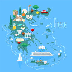 Wall Mural - Map of Greece with islands vector illustration, design element