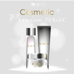 Wall Mural - essense and a cream for skin care. 3d vector realistic illustration. Collagen solution ,serum .The design of cosmetic products. Presentation of face care.
