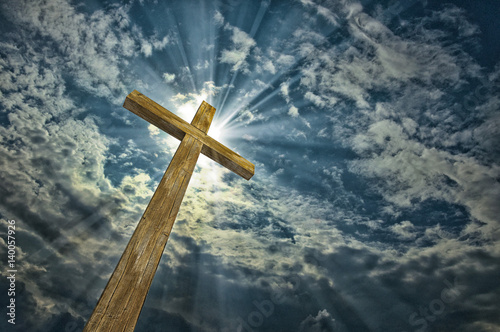 Cuadros en Lienzo Cross against the sky. Happy Easter. Christian symbol
