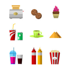 Wall Mural - Vector icons sweet fast food elements.