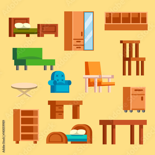 Furniture Icons Vector Illustration Isolated Interior Living