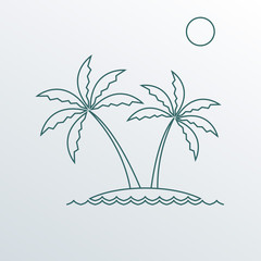 Palm tree icon. Outline symbol of two palm trees on the island. Vector illustration.