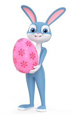 Wall Mural - Easter rabbit with egg on white background. 3d render illustration.