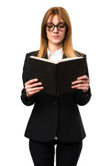 Sticker - Young business woman reading book