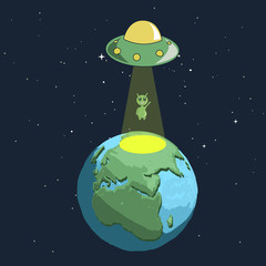 Wall Mural - alien landing to earth from ufo