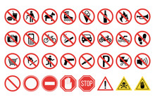 Prohibition Signs Set Safety Information Vector Illustration.