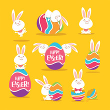 Collection Of Easter Bunny And Egg. A Variety Of Bunny For Easter Design.