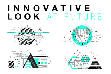 Fototapete - Trendy Innovation systems layouts in polygonal contour line composition, future analysis and technology operations. Made in awesome geometry style with linear pictogram of future for web design.