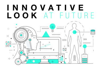Fototapete - Trendy Innovation systems layouts in polygonal contour line composition, future analysis and technology operations. Made in awesome geometry style with linear pictogram of future for web design.