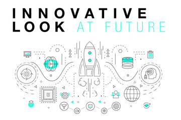 Fototapete - Trendy Innovation systems layouts in polygonal contour line composition, future analysis and technology operations. Made in awesome geometry style with linear pictogram of future for web design.