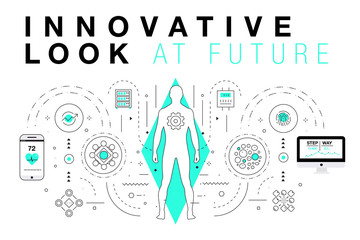 Poster - Trendy Innovation systems layouts in polygonal contour line composition, future analysis and technology operations. Made in awesome geometry style with linear pictogram of future for web design.