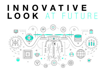 Fototapete - Trendy Innovation systems layouts in polygonal contour line composition, future analysis and technology operations. Made in awesome geometry style with linear pictogram of future for web design.