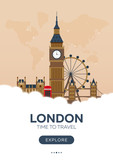 Fototapeta Big Ben - England. London. Time to travel. Travel poster. Vector flat illustration.