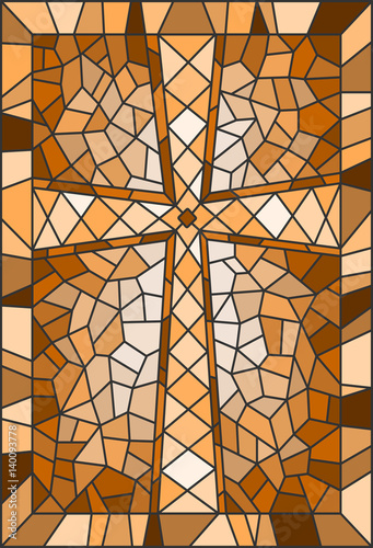 Obraz w ramie Illustration in stained glass style with a cross, in brown tones