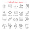 Fabric feature line icons. Pictograms with editable stroke for g