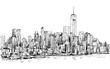 Sketch of cityscape in New York show Manhattan midtown with skyscrapers, illustration vector