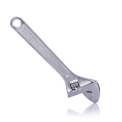 Wall Mural - New silver adjustable wrench. Studio shot isolated on white