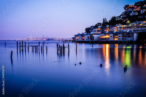 Plakat San Fransisco zatoka w Sausalito przy nocą, Kalifornia