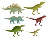 Fototapeta Dinusie - triceratops spinosaurus velociraptor tyrannosaurus rex stegosaurus and carnotaurus