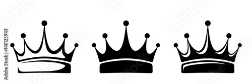 Cuadros en Lienzo Set of three vector black silhouettes of crowns isolated on a white background