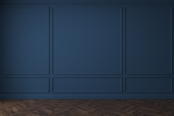 Empty dark blue room, dark floor