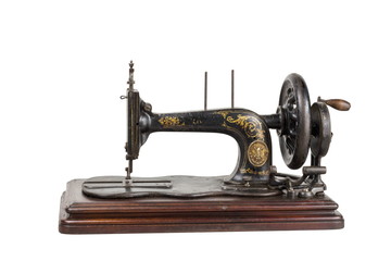 vintage sewing machine on white background