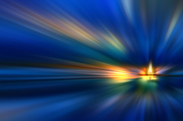 abstract artistic burning candle light in the dark, in blue tones with light rays and copy space for