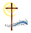 Musical notes with a cross, abstract religious christian music or hymn symbol and concept.