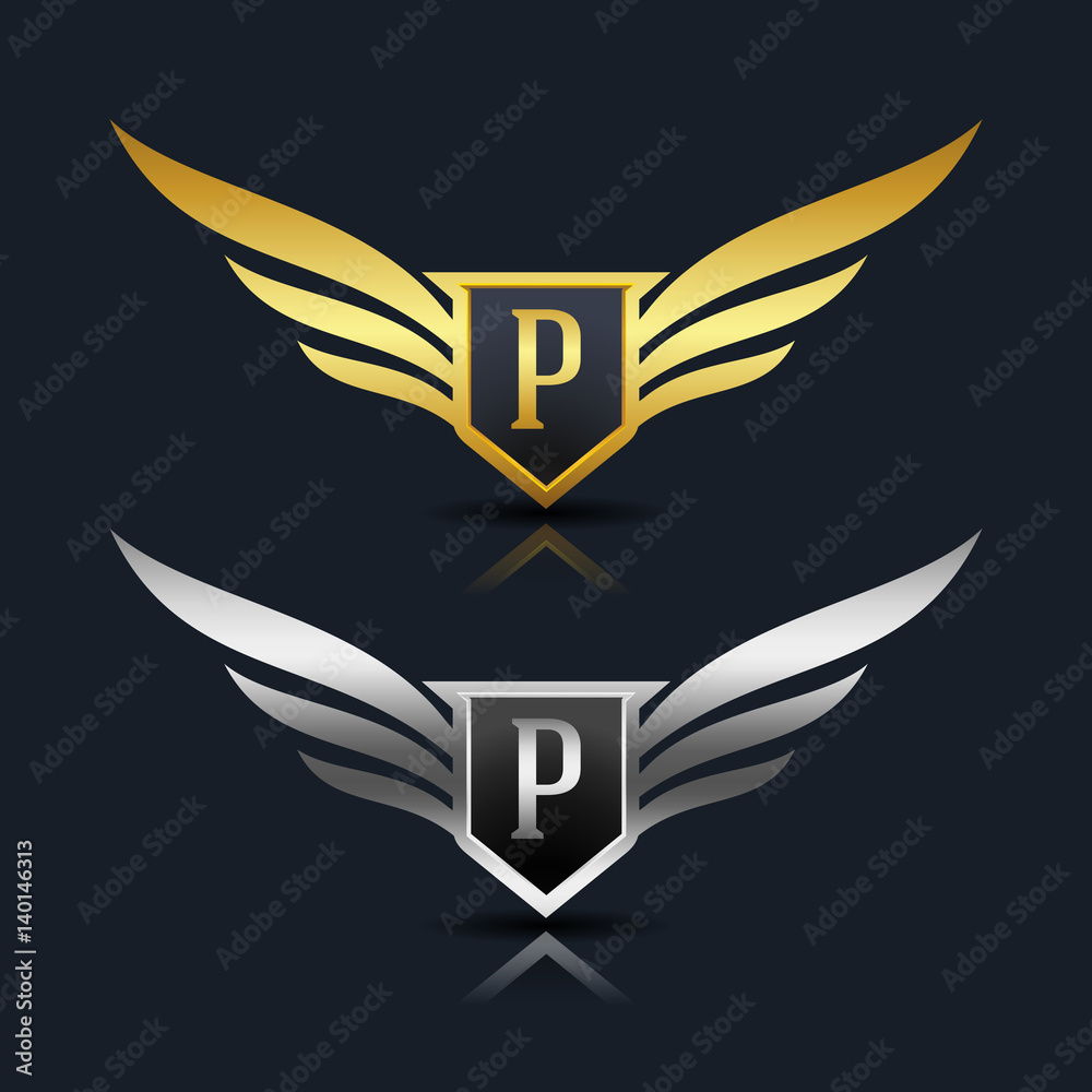 Wings Shield Letter P Logo Template Stock Vector | Adobe Stock
