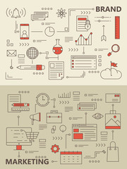 Poster - vector set of modern thin line marketing process banners