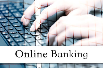 Poster - Concept of online banking. Inscription on the bar and the graphics in the background of modern technologies.