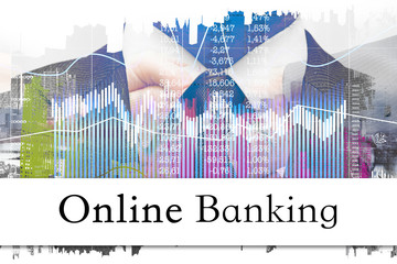 Poster - Concept of online banking. Inscription on the bar and the graphics in the background of modern technologies.