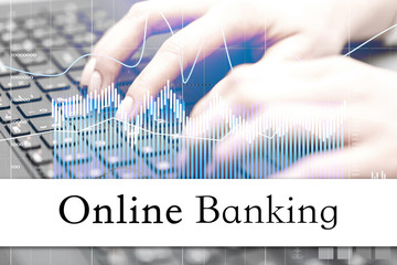 Poster - Concept of online banking. Inscription on the bar and the graphics in the background of modern technologies.