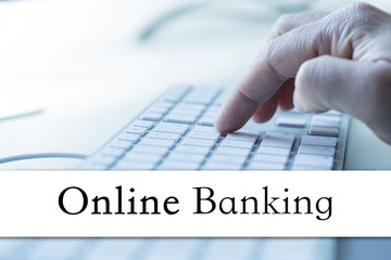 Poster - Concept of online banking. Inscription on the bar and the graphics in the background of modern technologies.