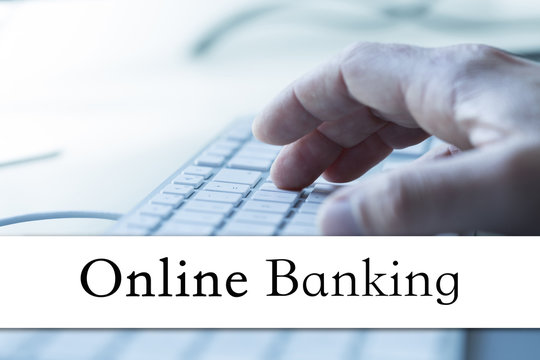 Concept of online banking. Inscription on the bar and the graphics in the background of modern technologies.