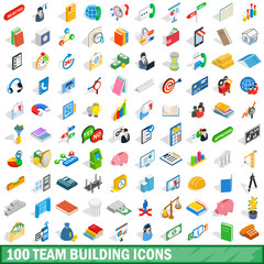 Poster - 100 team building icons set, isometric 3d style