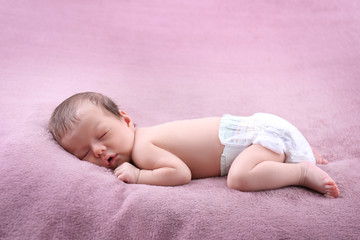 Wall Mural - Cute little baby sleeping on bed at home