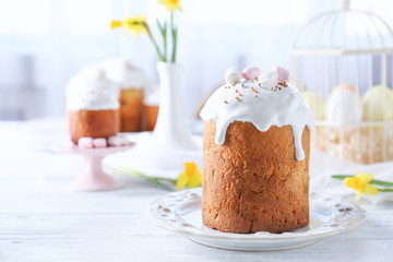 Canvas Print - Plate with sweet Easter cake on table