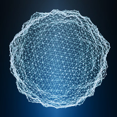 Fototapete - Floating white and blue glowing sphere network 3D rendering