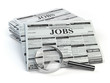 Job search. Loupe with jobs classified ad newspapers isolated on white