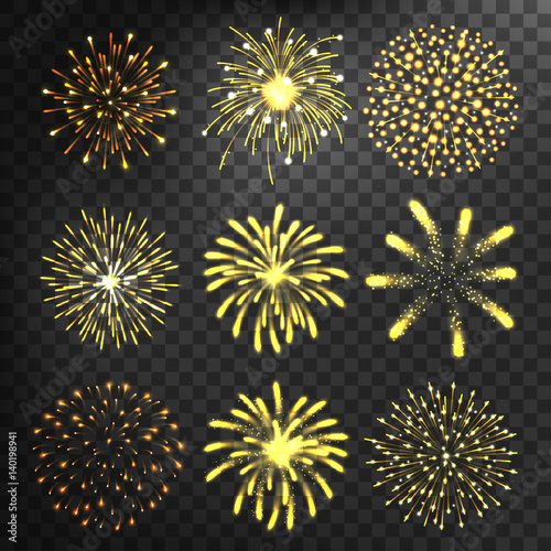 Firework different shapes colorful festive vector.