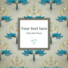 Vector Square Frame. Seamless Floral Pattern In Modern Style. The Plant Is Hosta On Vintage Plaster Background. Place For Your Text. Perfect For Invitations, Announcement Or Greetings.