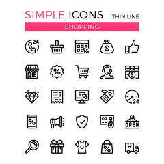 Poster - shopping, e-commerce, online store, ecommerce vector thin line icons set. 32x32 px. modern line grap