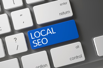 Poster - Blue Local SEO Button on Keyboard. 3D.