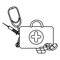 Wall Mural - figure suitcase health with stethoscope, syringe and treatment, vector illustraction